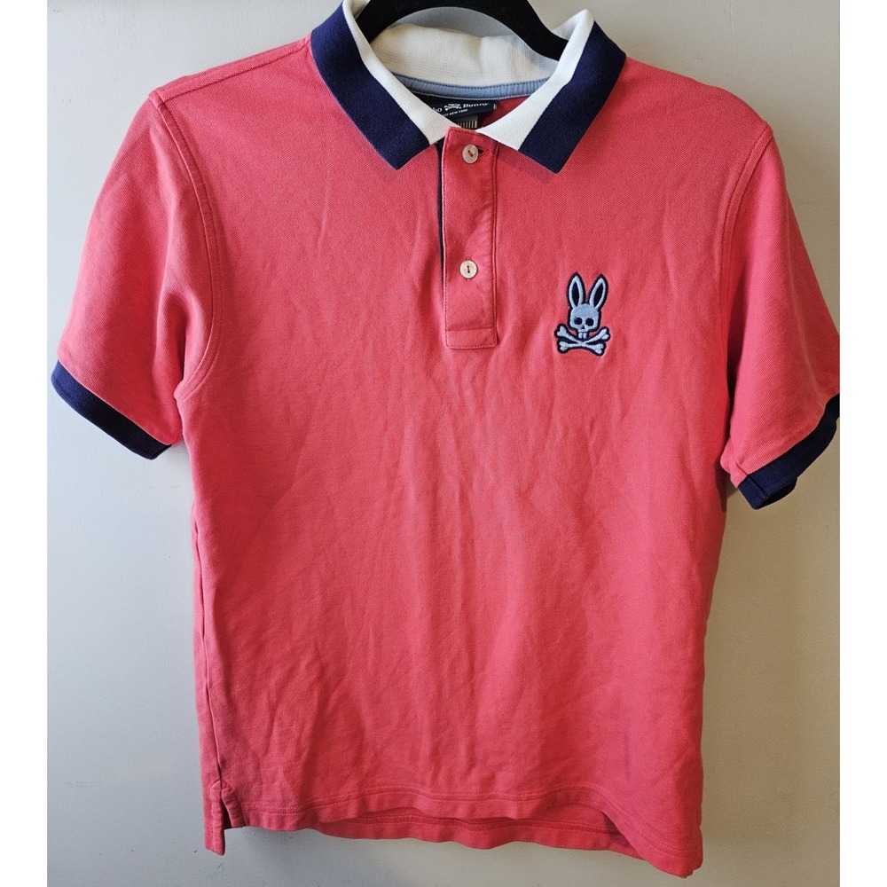 Psycho Bunny Kids Polo Shirt‎ XL 18/20 Pink Pima Cotton Skull Bunny Logo